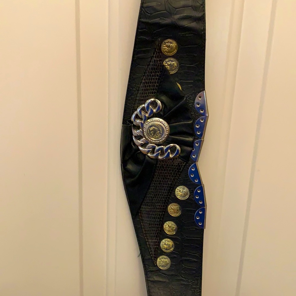 Funky fun belt, faux leather, French coins, croc